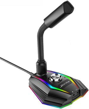 Desktop Computer Capacitive USB Sound Card RGB Microphone with Noise Reduction 360° Rotate HD Receiver for Gaming Live Video