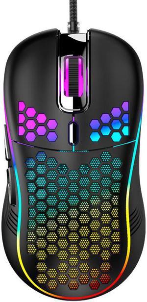 Honeycomb Wired Gaming Mouse, RGB Backlight and 7200 Adjustable DPI, Ergonomic and Lightweight USB Computer Mouse for Windows PC & Laptop Gamers Black