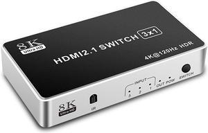 3 Ports 8K HDMI Switcher 3 In 1 Out HDMI 2.1 Version 240HZ Ultra-high Refresh Rate 3-port Switch