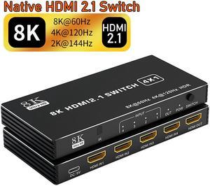 8K HDMI 2.1 Video Switch 4K@120Hz 4 Ports 8K Video Switcher Adapter with IR Remote for Xbox Series X PC PS5 Projector