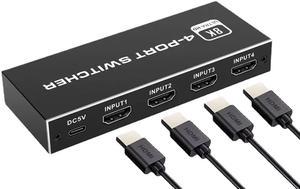 HDMI Switcher 4 in 1 out 8K HDMI Switch 4-port HDMI Source 1 Display Adapter with IR Remote