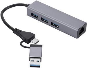 Usb 3.0 Hub Gigabit Ethernet Type-c To Network Adapter USB/ USB-c To Rj45 Lan Port 3 Ports Usb3.0 Splitter for Laptop PC