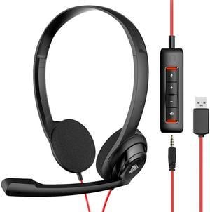 3.5mm + USB Wired Headset with Noise Cancelling Microphone Headphone for PS5 Laptop Computer, On-Ear Wired Office Call Center Headset