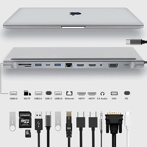 USB C Hub Multiport Adapter 12 in 1, USB C Docking Station with USB Ports/Dual 4K HDMI/VGA/3.5 Audio/PD 100W/SD/TF/Ethernet, Laptop Docking Station for MacBook/Dell XPS/More Type-C Devices