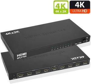 1 in 8 Out 4K HDMI Splitter 1x8 Ports Video Box Supports Full Ultra HD 4K/2K@ 30Hz 1080p and 3D Resolutions for PC Blu-Ray Player HDTV