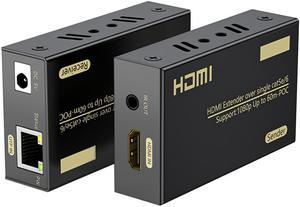 1080P HDMI Extender Sender & Receiver RJ45 ( HDMI-Ethernet Extender)1080P Up to 60M Over CAT 5e &6 Cable Audio and Video Synchronization Output Plug and Play