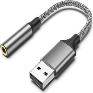 USB to 3.5mm Audio Adapter USB Audio Adapter USB-A to 2 IN 1 3.5mm Female External Stereo Sound Card support Microphone USB to Audio Jack with Built in DAC Codec for Windows and macOS