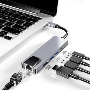 4K USB C Hub to Gigabit Ethernet Rj45 Lan 5 in 1 USB Type C Hub Hdmi Adapter for Mac book Pro Thunderbolt 3 USB-C Charger PD