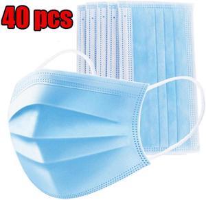 40pcs 3 Layer Disposable Mask Mouth Dust Protection Face Masks Dust Filter Safety Anti-pollution Mask (Color: Blue)