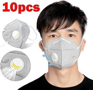 10PCS KN95 Gray Earband Type Vertical Folding Protective Mask Adult Dust Mask Respirator Mouth Mask With Breathing Valve