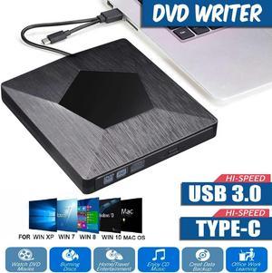 External DVD Drive Optical Drive USB 3.0/Type C CD ROM Player CD-RW Burner Writer Reader Recorder Portable for Laptop Windows PC