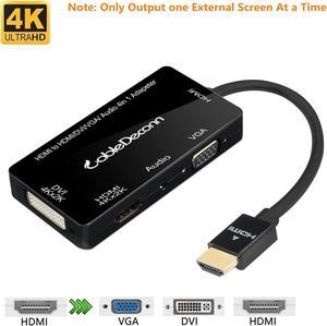 Multiport 4-in-1 HDMI to HDMI DVI 4K VGA Adapter Cable with Audio Output Adapter Converter (Black)