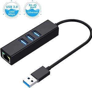 USB 3.0 Hub to Ethernet Adapter, with RJ45 10/100/1000 Gigabit Ethernet LAN Network Adapter for Windows, Linux, MacBook, Ultrabook, Aluminum Black