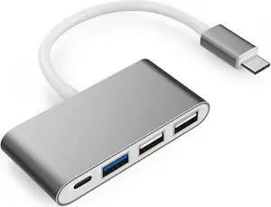 4-in-1 USB-C Hub with Type C, USB 3.0, USB 2.0 for MacBook Air 2018, MacBook Pro 13/15 (Thunderbolt 3), ChromeBook,More,Connecting & Multiport Charging Adapter