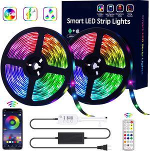 LED Strip Lights RGB Strips 32.8ft/10M Tape Light 300 LEDs SMD5050 Waterproof Music Sync Color Changing + Bluetooth Controller + 24Key Remote Control Decoration for Home TV Party - APP Controlled