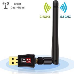 Wifi Dongle High Speed Internet 2.4/5GHz 600Mbps Wireless USB Wifi Adapter for PC/Desktop/Laptop/Tablet, Supports Windows 10/8/7/Vista/XP/2000