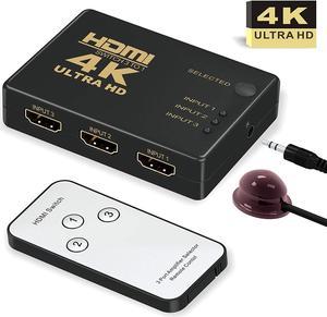 HDMI Switch 4k, Intelligent 3-Port HDMI Switcher,Splitter, Supports 4K, Full HD1080p, 3D with IR Remote
