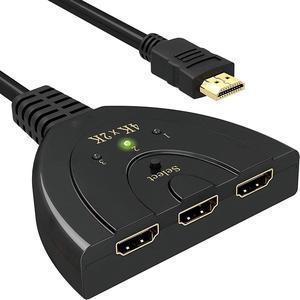 HDMI Switch, 3 Port 4K HDMI Switch 3x1 Switch Splitter with Pigtail Cable Supports Full HD 4K 1080P 3D Player