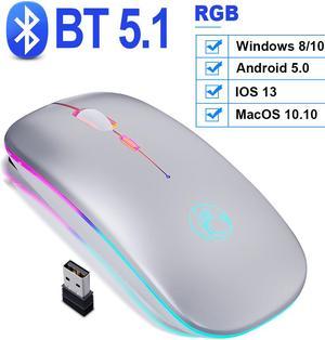 Wireless Bluetooth Mouse Bluetooth RGB Rechargeable Mouse Wireless Computer Silent Mause LED Backlit Ergonomic Gaming Mouse for Laptop PC (Bluetooth Version, Silver)