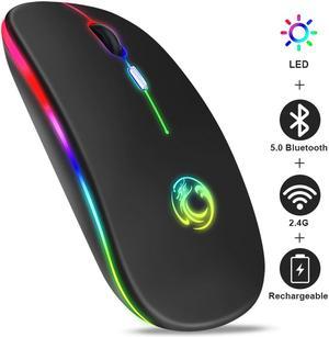 Wireless Bluetooth Mouse Bluetooth RGB Rechargeable Mouse Wireless Computer Silent Mause LED Backlit Ergonomic Gaming Mouse for Laptop PC (Bluetooth Version, Black)