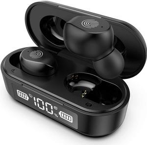 Ture Wireless Earbuds,Headphone Bluetooth 5.0 with HD HiFi Stereo CVC8.0 Bluetooth Earphone with Mic Charging Case LED Display Sweatproof for iPhone Android Sports Business(Black)