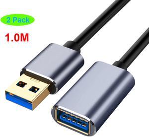 [2Packs 1M] USB Extension Cable Super Speed USB 3.0 Cable Male To Female Data Transfer Sync Cables Code For PC Camera Mouse (1.0 Meter)