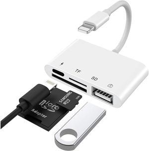 Lightning Adapter SD Card Reader for iPhone iPad, 4 in 1 USB OTG Camera Connection Kit with Camera Memory Reader, SD &TF Dual Slot Card, Power Delivery, Compatible with iPhone Xs Max/Xs/XR/X/8/7/6s/6