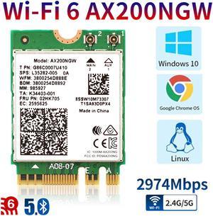 WiFi 6 AX200 WiFi Adapter for Windows 10 64bit Chrome OS and Linux Laptop or Desktop PCs-802.11AX 2.4GHz 574Mbps or 5GHz 2.4Gbps(160MHz) with Bluetooth 5.0-Intel WiFi 6 AX200 NGW