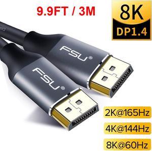 Ultra HD DisplayPort 1.4 Cable 8K 4K 144Hz 165Hz DP Cable Display Port Adapter for Video PC Laptop TV DP 1.4 1.2 Display Port 1.2 Cable (9.9FT/ 3M)