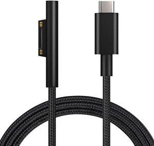 6ft Nylon Braided Surface Connect to USB-C Charging Cable Compatible for Microsoft Surface Pro7 Go2 Pro6 5/4/3 Surface Laptop1/2/3 & Surface Book, Works with 45W 15V3A USBC Charger (Black, 1.8 Meters)