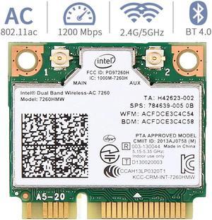 Mini pcie WiFi Card Dual Band Wireless AC 7260 PCI Express Card 802.11ac 2x2 Wi-Fi 7260hmw Bluetooth 4.0 PCIe Half WiFi Card 802.11 b/a/g/n/ac for Laptop Window 7 8 8.1 10 Linux 2.4.x/2.6.x or Later