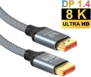 8K DisplayPort Cable 3.3FT / 1M, DP 1.4 Cable Nylon Braided/Aluminum Alloy(4K @144Hz,8K @60Hz) Computer Accessories Cable for Laptop PC TV etc-Gaming Monitor (3.3Feet, Grey)