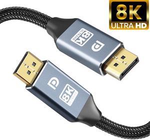 DisplayPort Cable 1.4, 8K 3.3ft/1M Enthusiast DP to DP Cable Cord (8K @60Hz 7680x4320, 4K @240Hz, 2K @144Hz) HBR3 High Speed Displayport Cable for Laptop, PC, Gaming Monitor, TV Gaming Monitor - Grey