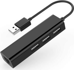 3 USB Ports Hub with RJ45 LAN Adapter Laptop Ethernet Dock Network Extender Compatible MacBook Air/Pro (Previous Generation), Chromebook, Windows Laptop, More (Black)