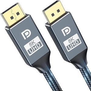 8K DisplayPort Cable 1.4 6.6ft / 2M DP Cable 1.4 8K @60Hz 4K @144Hz 1080P @240Hz VESA Certified HBR3 32.4Gbps HDCP 2.2 HDR DSC 1.2 Nylon Braided DisplayPort to DisplayPort Cord for Gaming Monitor PC