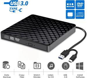 External CD DVD Drive, USB 3.0 Type-C CD DVD +/-RW Optical Drive USB C Burner Slim CD/DVD ROM Rewriter Writer Reader Portable for PC Laptop Desktop MacBook Mac Windows 7/8.1/10 Linux OS Mac