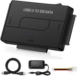 SATA/IDE to USB 3.0 Adapter, External Hard Drive Reader for Universal 2.5 3.5-inch IDE and SATA HDD SSD, 5.25" CD/DVD Drives, Hard Drive Adapter with Power Supply Support 6TB with 12V 2A Power Adapter