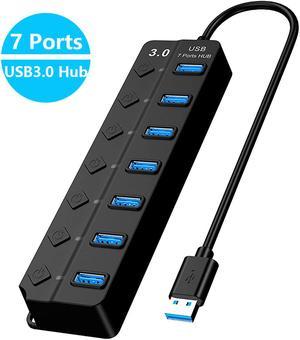 7-Port USB 3.0 Hub, High Speed up to 5GB/S Data USB Hub USB3.0 Splitter with Individual On/Off and Power LED Switches for MacBook, Mac Pro/Mini and More