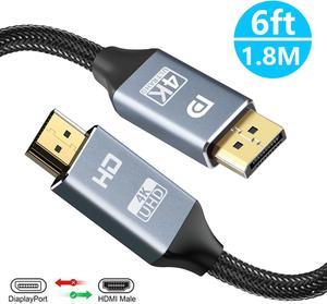 DisplayPort to HDMI Cable 6ft/1.8M, 4K DP to HDMI Cable [Gold-Plated Plug, Aluminium Shell] Nylon Braided Uni-Direction Display Port to HDMI Lead, Compatible with Lenovo, HP, DELL, AMD, NVIDIA