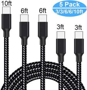 5Pack (3/3/6/6/10FT) Fast Charging 3A USB-C to USB-A Nylon Braid Cable Rapid Charger Quick Cord USB C Cable Compatible Samsung Galaxy S10 S9 S8 Plus, Note 10 9 8, LG V50 V40 G8 G7