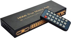 4K HDMI Matrix 6x2, UHD 4K @30Hz HDMI Switch/Distributor 6 in 2 Out HDMI Audio Extractor 3D Audio EDID ARC 4K Matrix HDMI 6 Input 2 Output Switch, with Audio Output, Adapter for HDTV