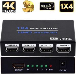 4 Ports 4K HDMI Splitter, 1 in 4 Out 1x4 HDMI Splitter Audio Video Distributor Box Support 3D & 4K x 2K Compatible for HDTV, STB, DVD, PS3, Projector Etc