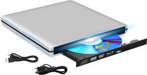 External Blu-ray DVD Drive, USB 3.0 and Type-C Blu-ray CD DVD Burner 3D Slim Optical Blu-ray Disc DVD Drive, DVD/BD Player Read/Write Portable Blu Ray Drive Compatible with/Win7/Win8/Win10/ Mac OS