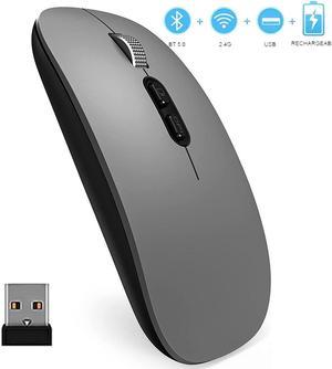 2.4Ghz Bluetooth Mouse, Rechargeable Wireless Mouse with Dual Mode (Bluetooth 5.0 + 2.4G Wireless), Ergonomic Portable Silent Wireless Optical Mouse for Laptop Desktop Windows Mac iOS (Gray)