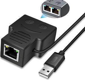 RJ45 Network Splitter Adapter with USB Power Cable, RJ45 1 to 2 Female LAN Ethernet Network Splitter 2 Devices Share The Internet at The Same Time for Cat5, Cat5e, Cat6, for Router TV Box PC