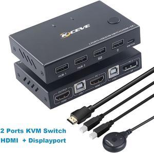 2 Ports Displayport HDMI KVM Switch Box, USB Displayport and HDMI KVM Switcher for 2 Computers Sharing One HD Monitor and 4 USB Devices Keyboard Mouse Printer, with DP to HD MI Adapter Function