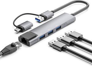 USb 3.0 & USB C to Ethernet Adapter, USB C Hub with RJ45 Gigabit & 3x USB 3.0 Ports, Thunderbolt 3 Multiport Adapter Hub 4 in 1 USB Hub for Mac-Book Pro/Air,i-Pad Pro,i-Mac,De-ll XPS etc. Laptop PC