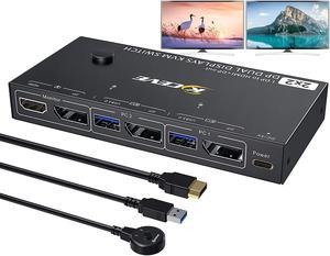 Dual Monitor Displayport KVM Switch 8K @30hz, 4K @30Hz, HDMI DP Extended Display Switcher for 2 Computers share 2 monitors and 4 USB 3.0 ports, wired remote control and DP 1.4 cable included