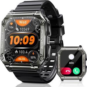 Smart Watch-Military Smart Watches for Men, 1.95'' Military Watch with Bluetooth Call IP68 Waterproof Smart Watches Rugged Outdoor Men's Watch for iPhone Android Smartwatch with Bp Heart Rate Monitor