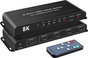 8K@60Hz HDMI 2.1 Switch 4x1, 4 Ports HDMI Switch Splitter 4K@120Hz, HDMI Switcher 4 In 1 Out HDMI Selector support 48Gbps VRR HDCP2.3 HDR10 D-olby Vision for QLED TV,PS5,Xbox,SkY Q,Roku,Fire Stick